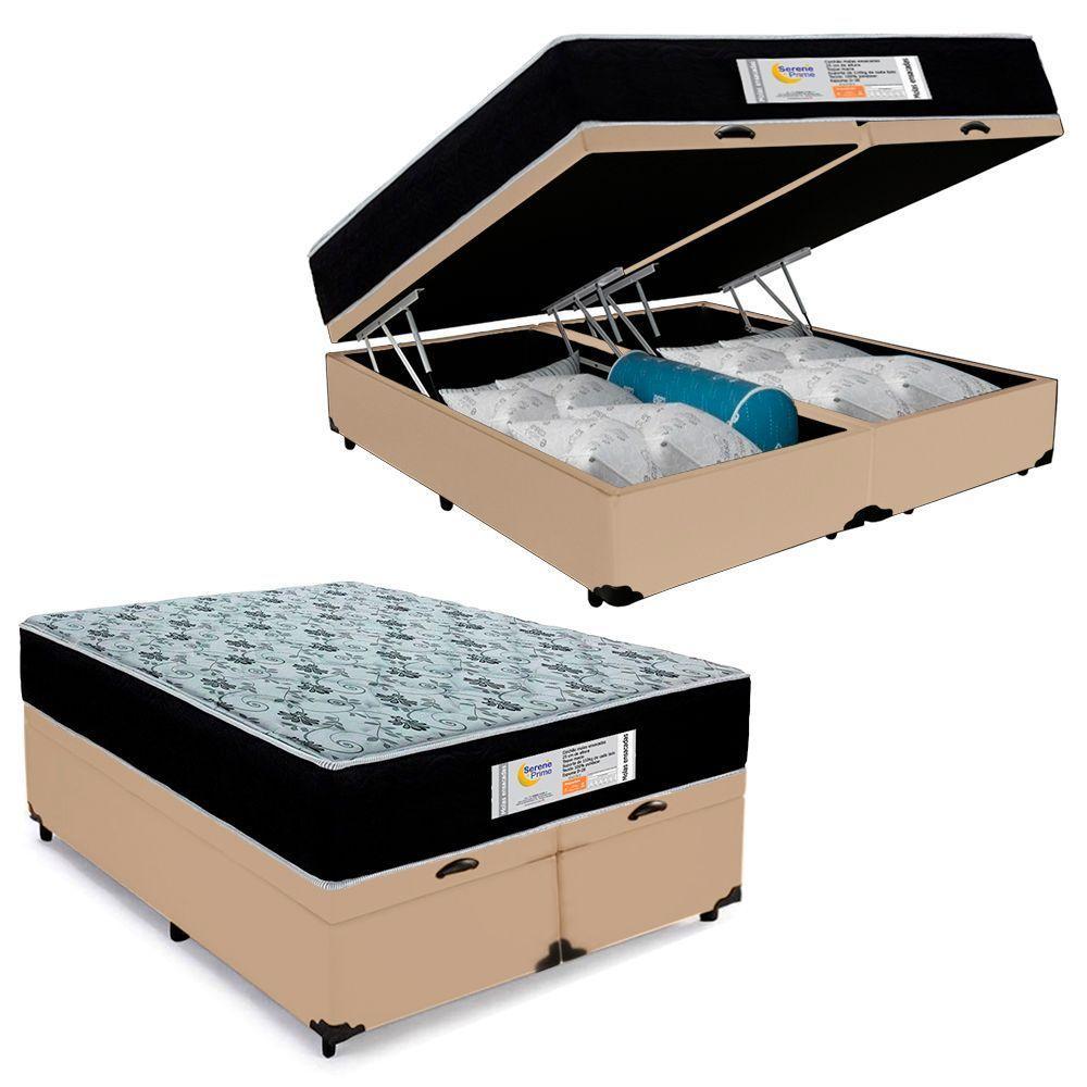 Cama Box Baú Casal Bipartido Sintético + Colchão Molas Ensacadas Sereneprime Sonnolux - 138cm Bege - 1