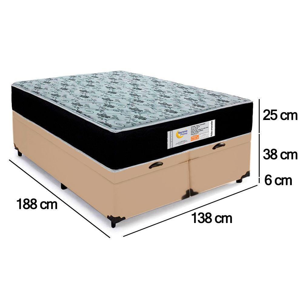 Cama Box Baú Casal Bipartido Sintético + Colchão Molas Ensacadas Sereneprime Sonnolux - 138cm Bege - 4