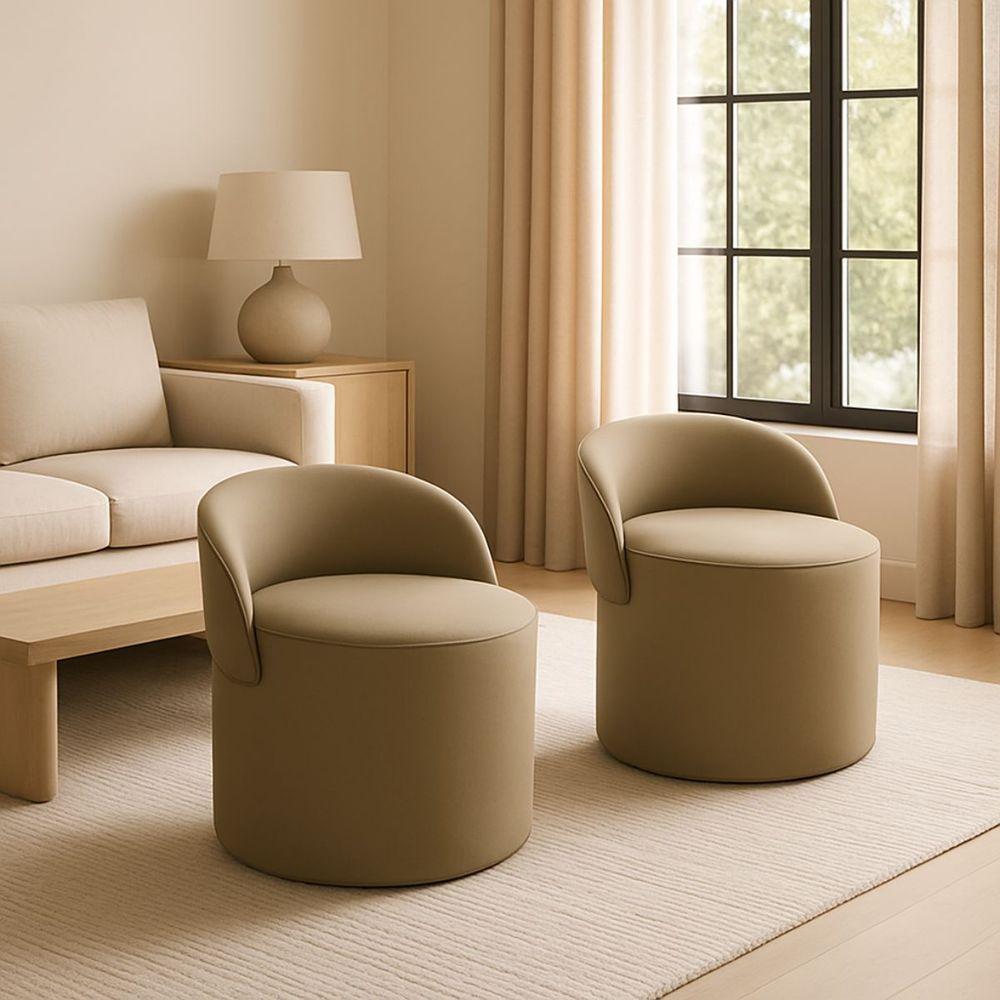 Kit 2 Puff Orgânico Encosto Suede Redondo Quarto Sala Estar Capuccino - 2