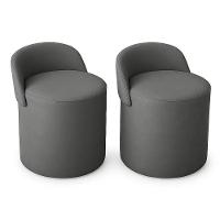 Kit 2 Puff Orgânico Encosto Suede Redondo Quarto Sala Estar Cinza Escuro - 1