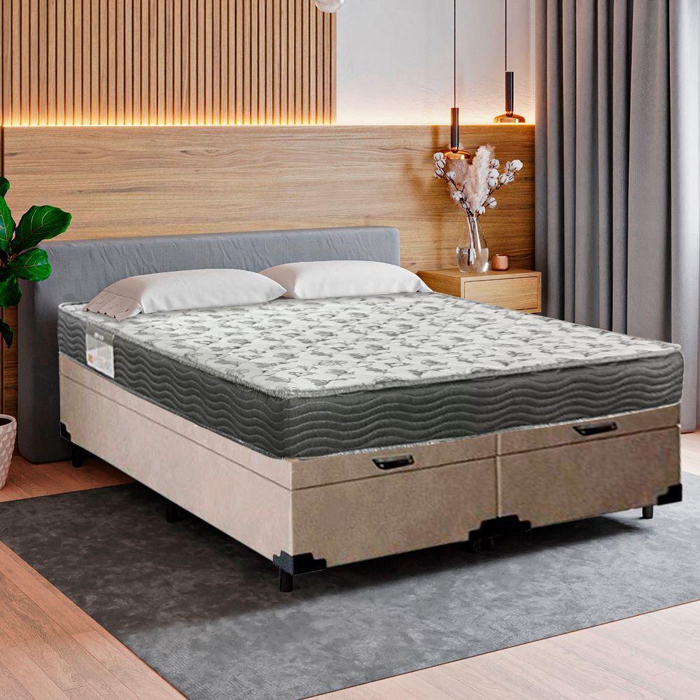 Cama Box Baú Casal Bipartido Suede + Colchão De Espuma D33 - Sereneprime - 138cm Bege - 2