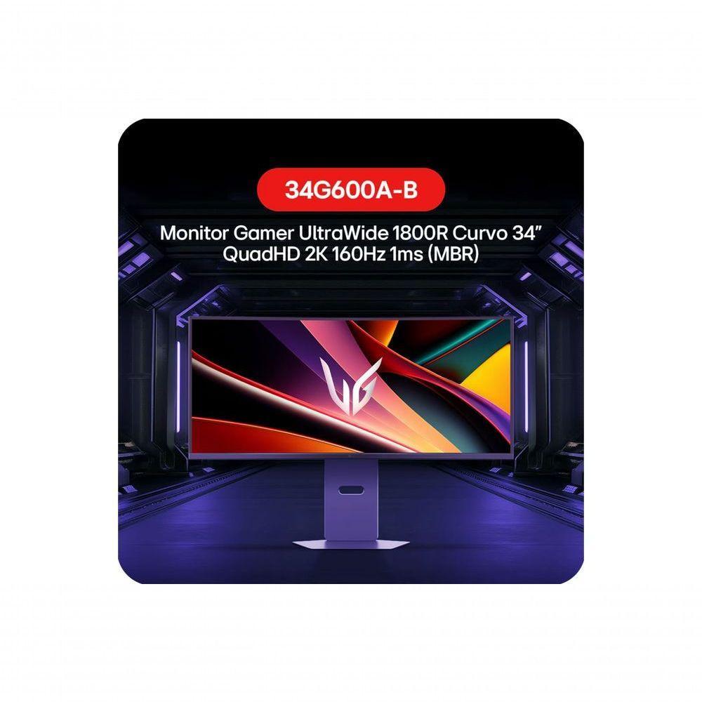 Monitor Gamer LG UltraGear Curvo 34G600A-B 34 QuadHD 2K, UltraWide 1800R, 160Hz, AMD FreeSync Premium, HDR10 - 4