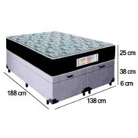 Cama Box Baú Casal Bipartido Suede + Colchão Molas Ensacadas Sereneprime Sonnolux 138x188x69 Cinza