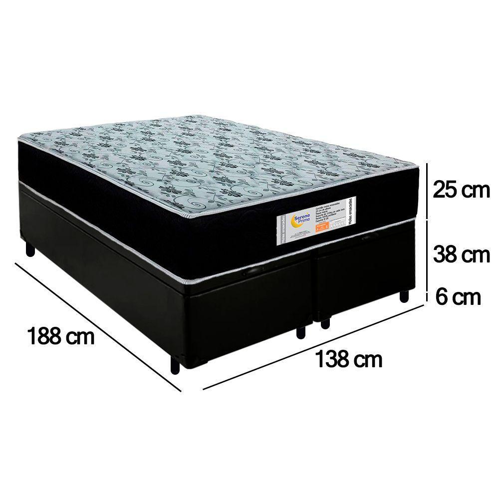 Cama Box Baú Casal Bipartido Sintético + Colchão Molas Ensacadas Sereneprime Sonnolux - 138cm Preto - 4