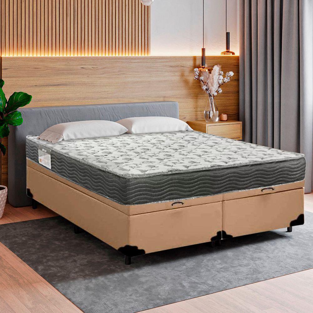 Cama Box Baú Casal Bipartido Sintético + Colchão De Espuma D33 - Sereneprime - 138cm Bege - 2