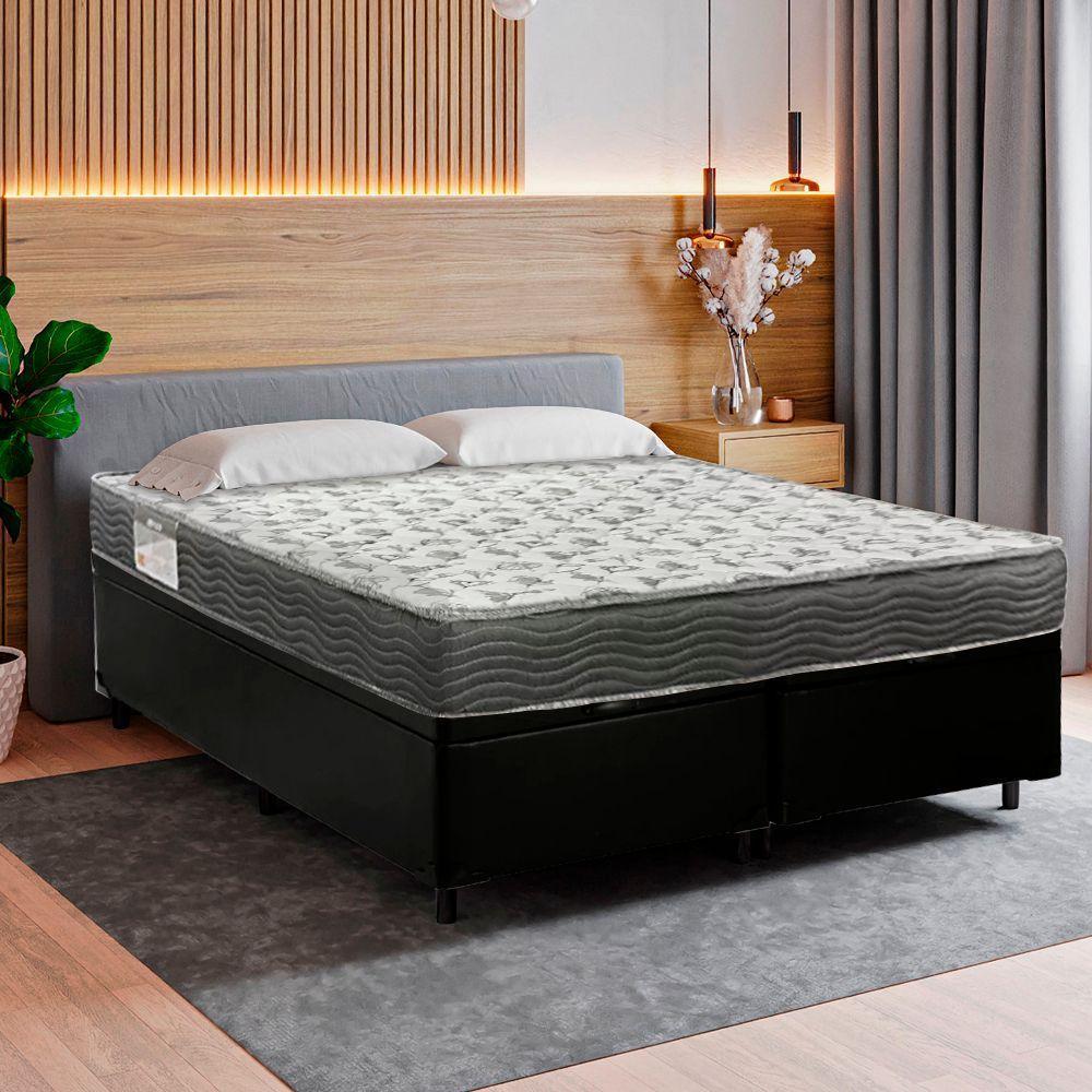Cama Box Baú Casal Bipartido Sintético + Colchão De Espuma D33 - Sereneprime - 138cm Preto - 2