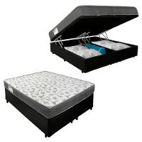 Cama Box Baú Casal Bipartido Sintético + Colchão De Espuma D33 - Sereneprime - 138cm Preto - 1
