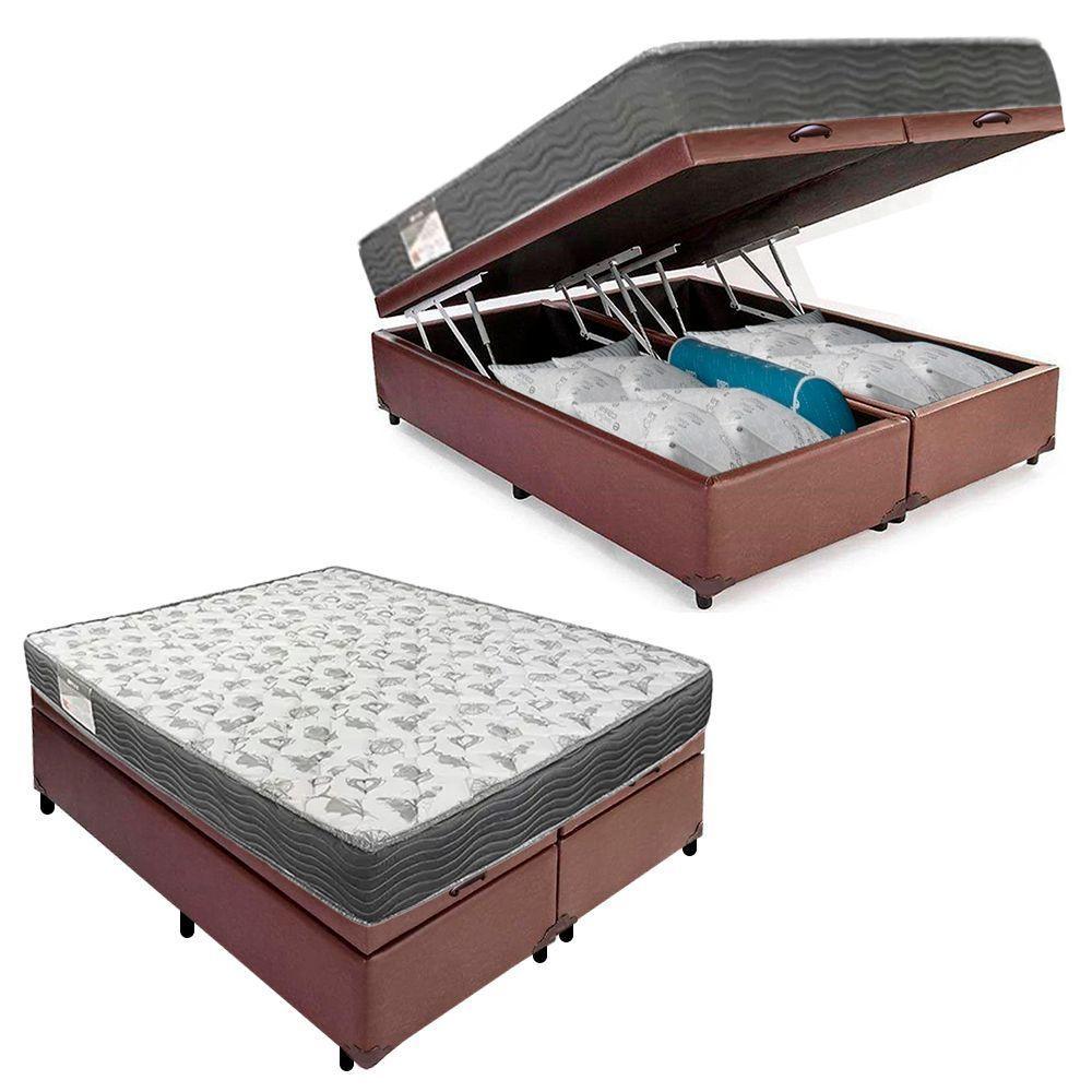 Cama Box Baú Casal Bipartido Sintético + Colchão De Espuma D33 - Sereneprime - 138cm Marrom - 1