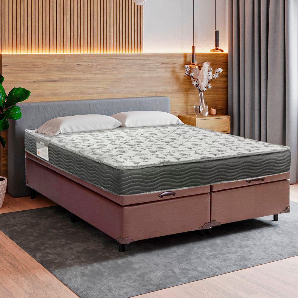 Cama Box Baú Casal Bipartido Sintético + Colchão De Espuma D33 - Sereneprime - 138cm Marrom - 2
