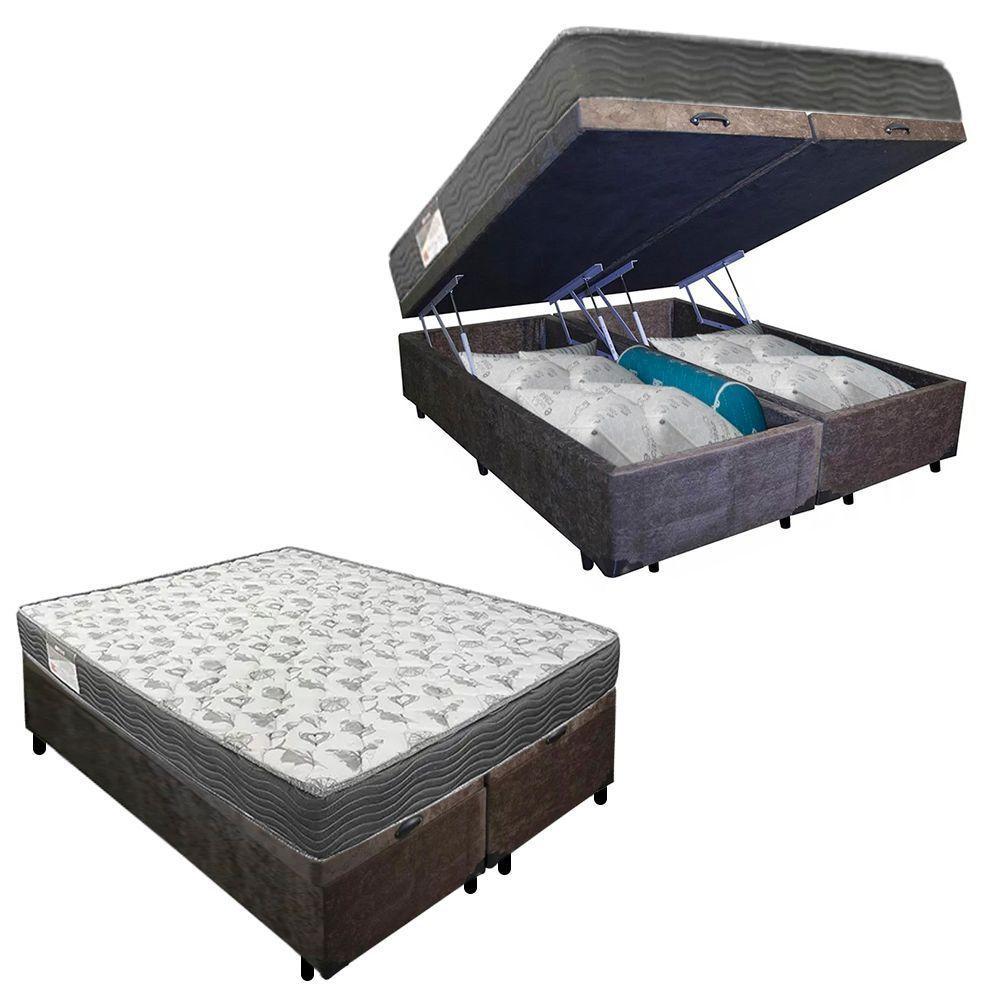 Cama Box Baú Casal Bipartido Suede + Colchão De Espuma D33 - Sereneprime - 138cm Marrom - 1