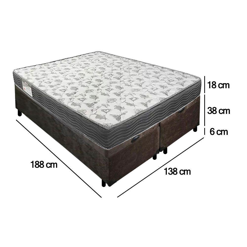 Cama Box Baú Casal Bipartido Suede + Colchão De Espuma D33 - Sereneprime - 138cm Marrom - 3