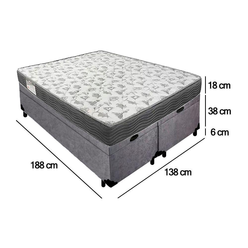 Cama Box Baú Casal Bipartido Suede + Colchão De Espuma D33 - Sereneprime - 138cm Cinza - 4