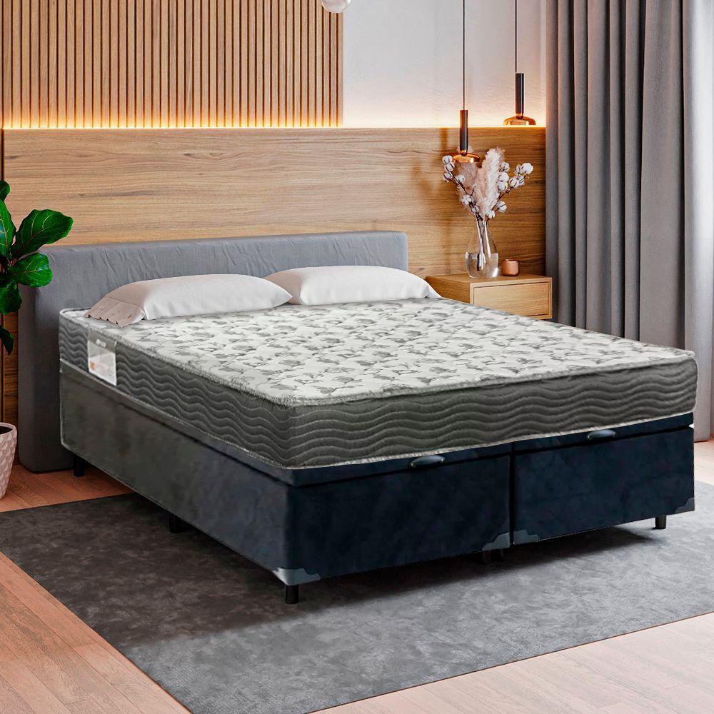 Cama Box Baú Casal Bipartido Suede + Colchão De Espuma D33 - Sereneprime - 138cm Preto - 2