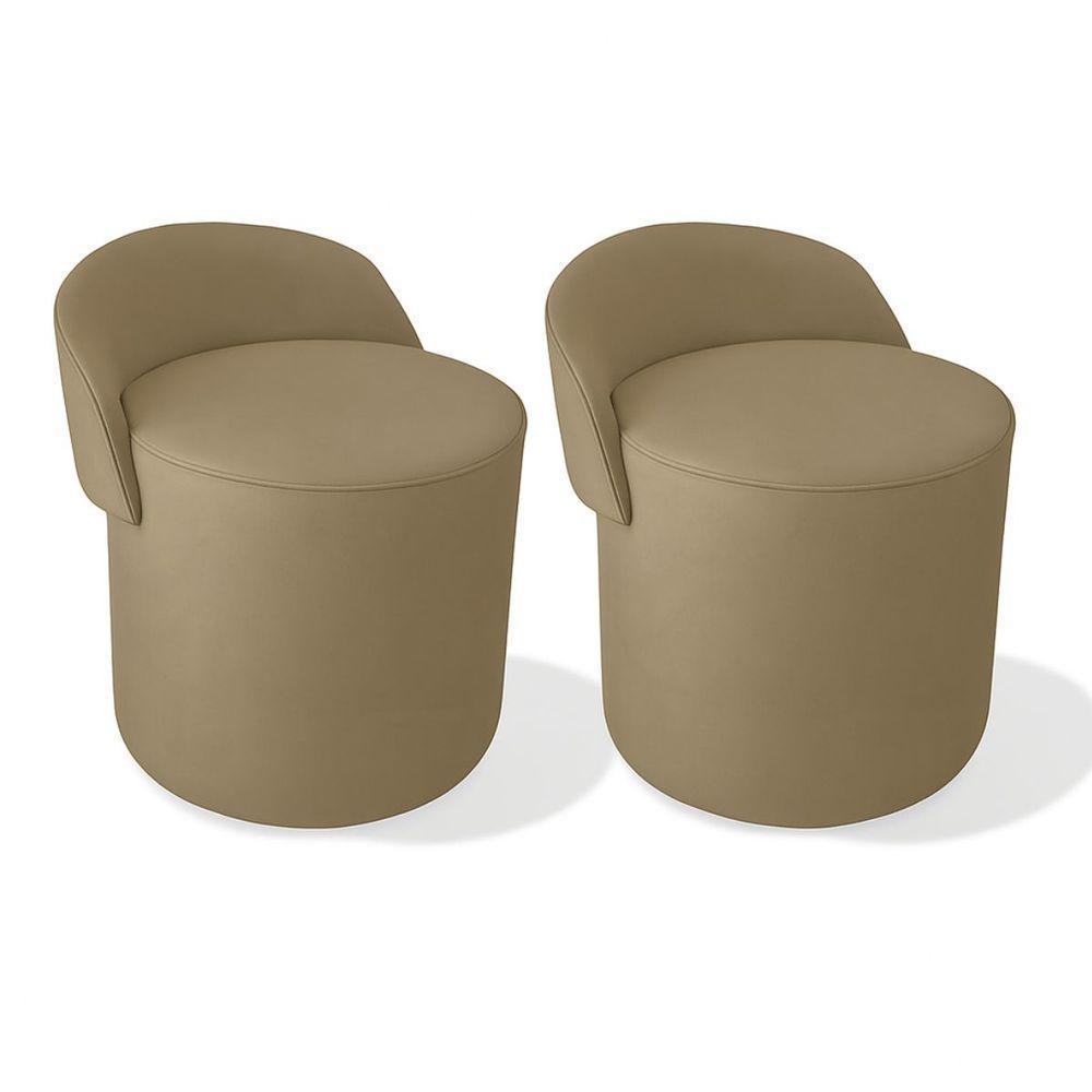 Kit 2 Puff Encosto Suede Redondo Sala Banco Orgânico Quarto Capuccino - 2