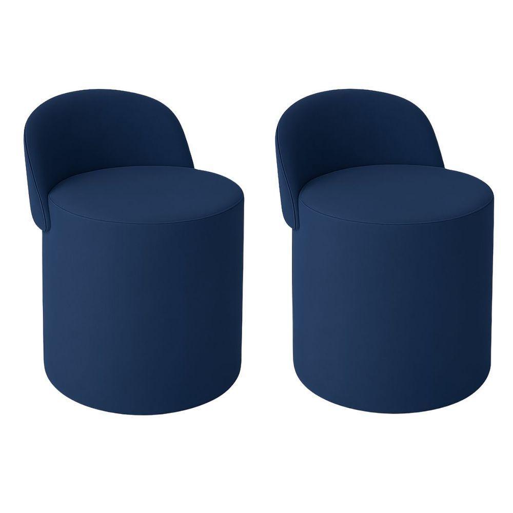Kit 2 Puff Encosto Suede Redondo Sala Banco Orgânico Quarto Azul Marinho - 2