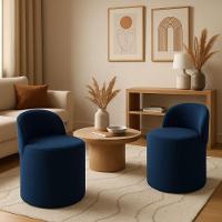 Kit 2 Puff Encosto Suede Redondo Sala Banco Orgânico Quarto Azul Marinho - 1