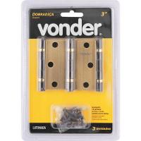 Dobradiça P- Porta 4" Aço Carbono Latonado C- 3 Peças Vonder - 2