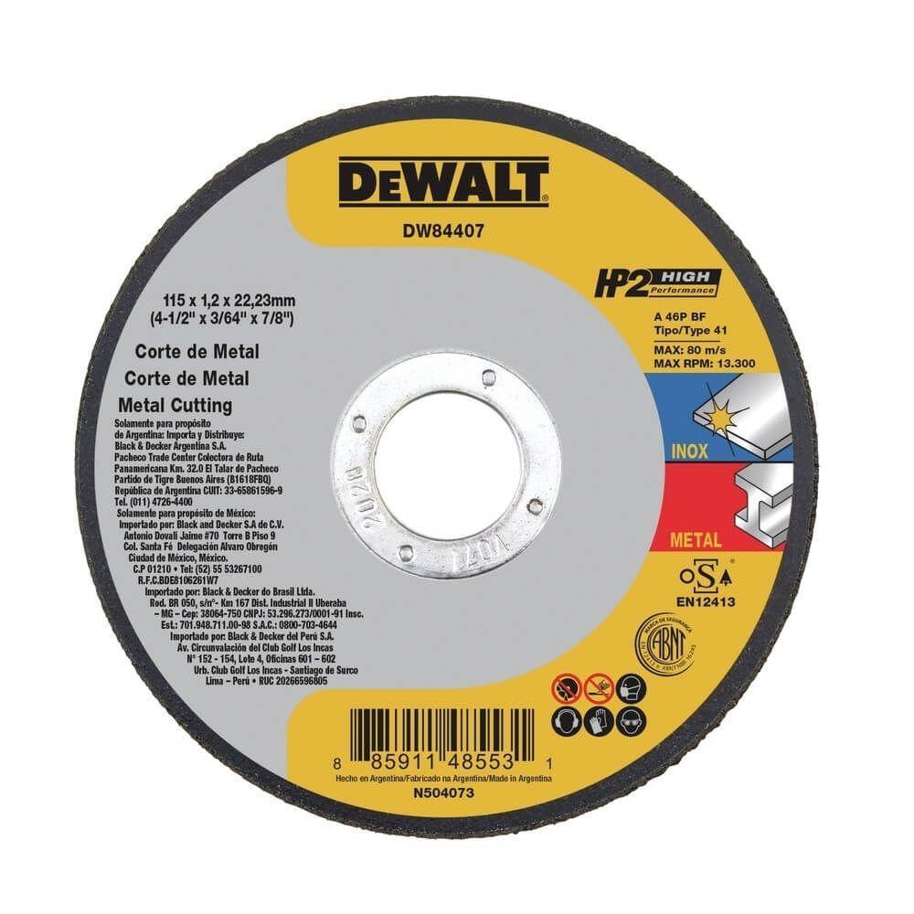 Disco De Corte Dewalt Hp2 Dw84407 115x1,0x22mm – Aço-inox, Preciso E Profissional - 1