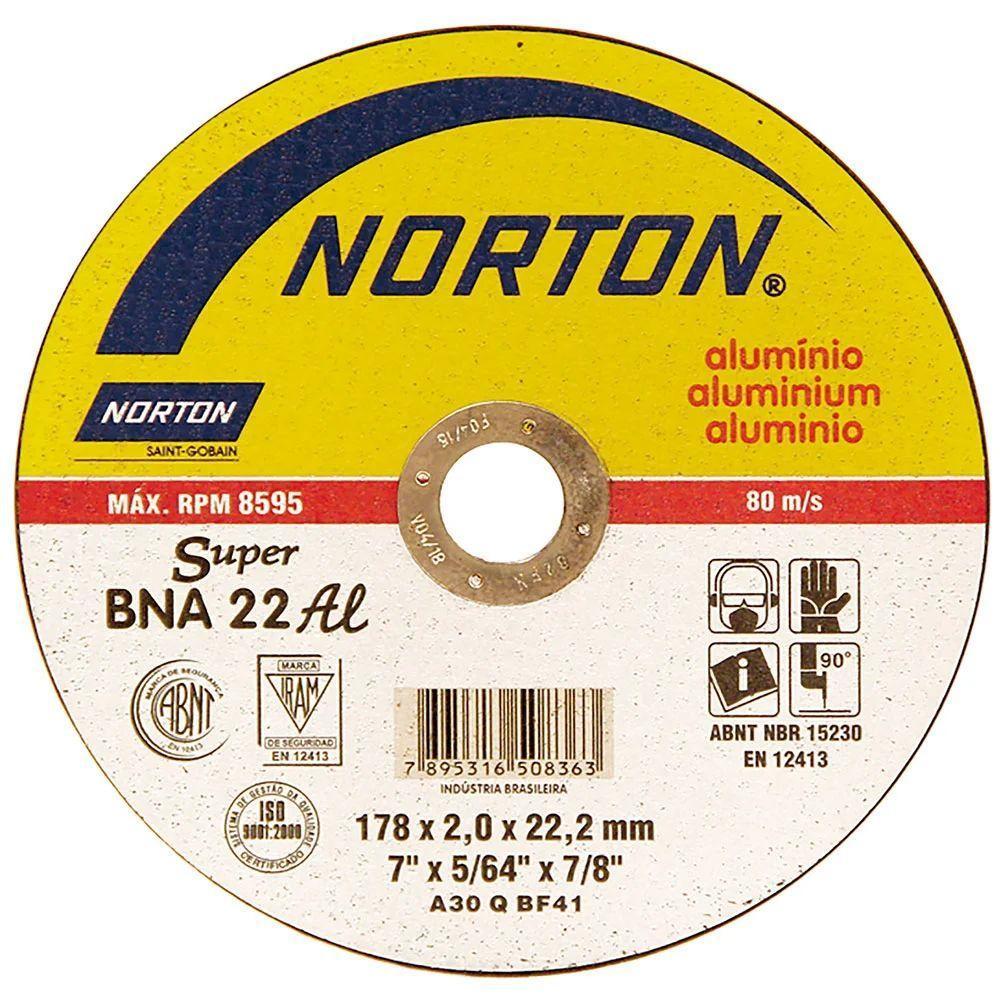 Disco De Corte 7 180x2.0x22mm Alumínio Norton Bna22 - 1