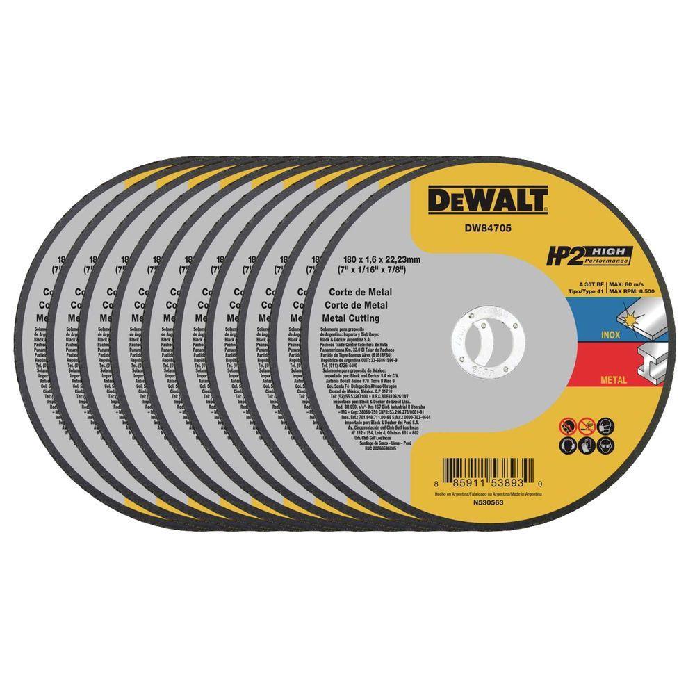 Disco De Corte 180x1.6x22mm Aço-inox Hp2 Dewalt Dw84705 - 10 Unidades - 1
