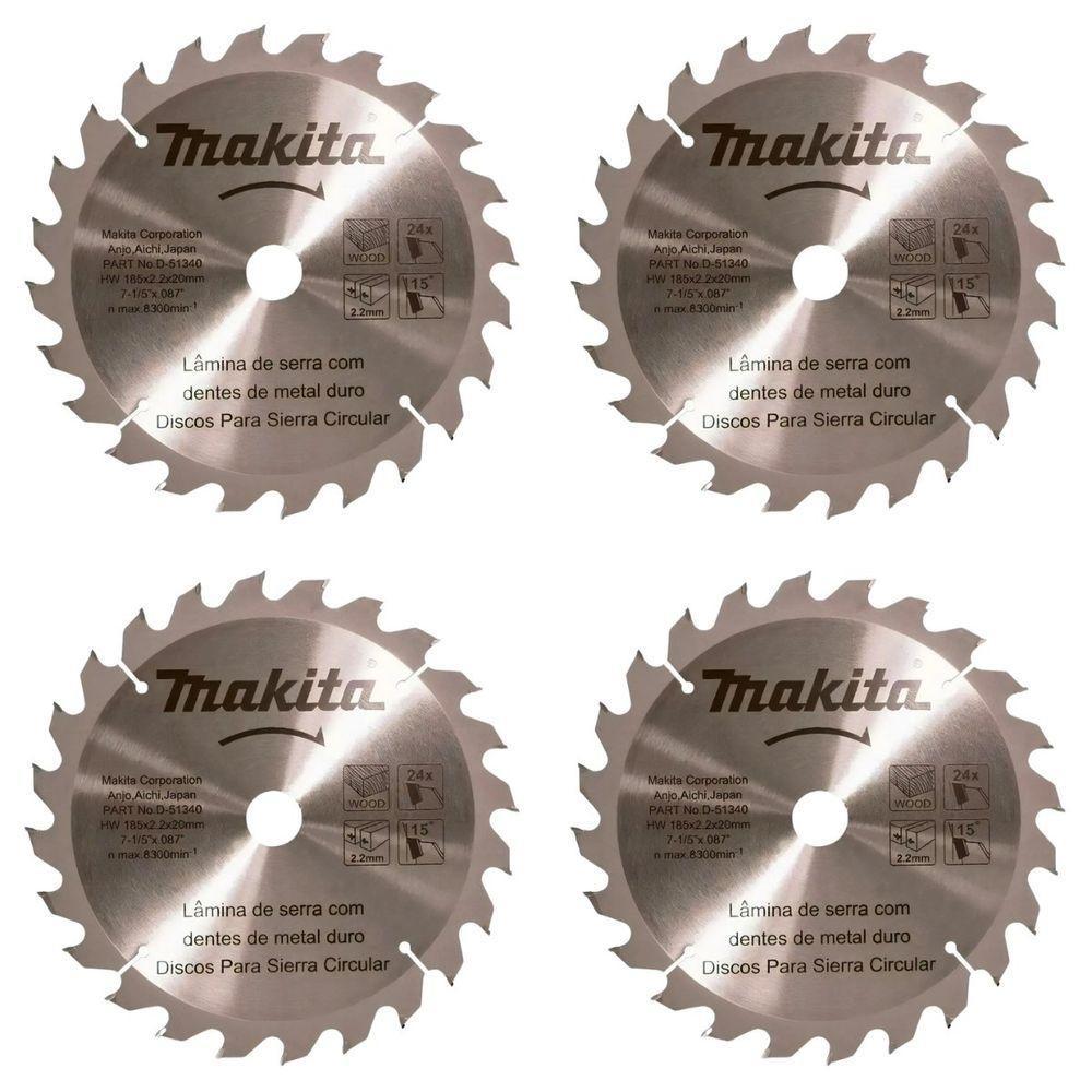 Kit Com 04 Discos De Serra Circular Para Madeira 7.1-4 185mmx2.2mm 24 Dentes Makita D-51340 - 1