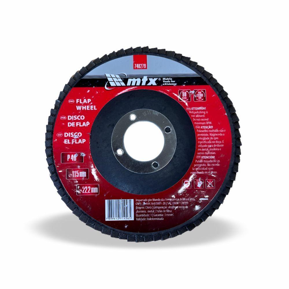 Disco De Lixa Flap 4.1-2 115x22mm Grão 40 Mtx 740279 - 1