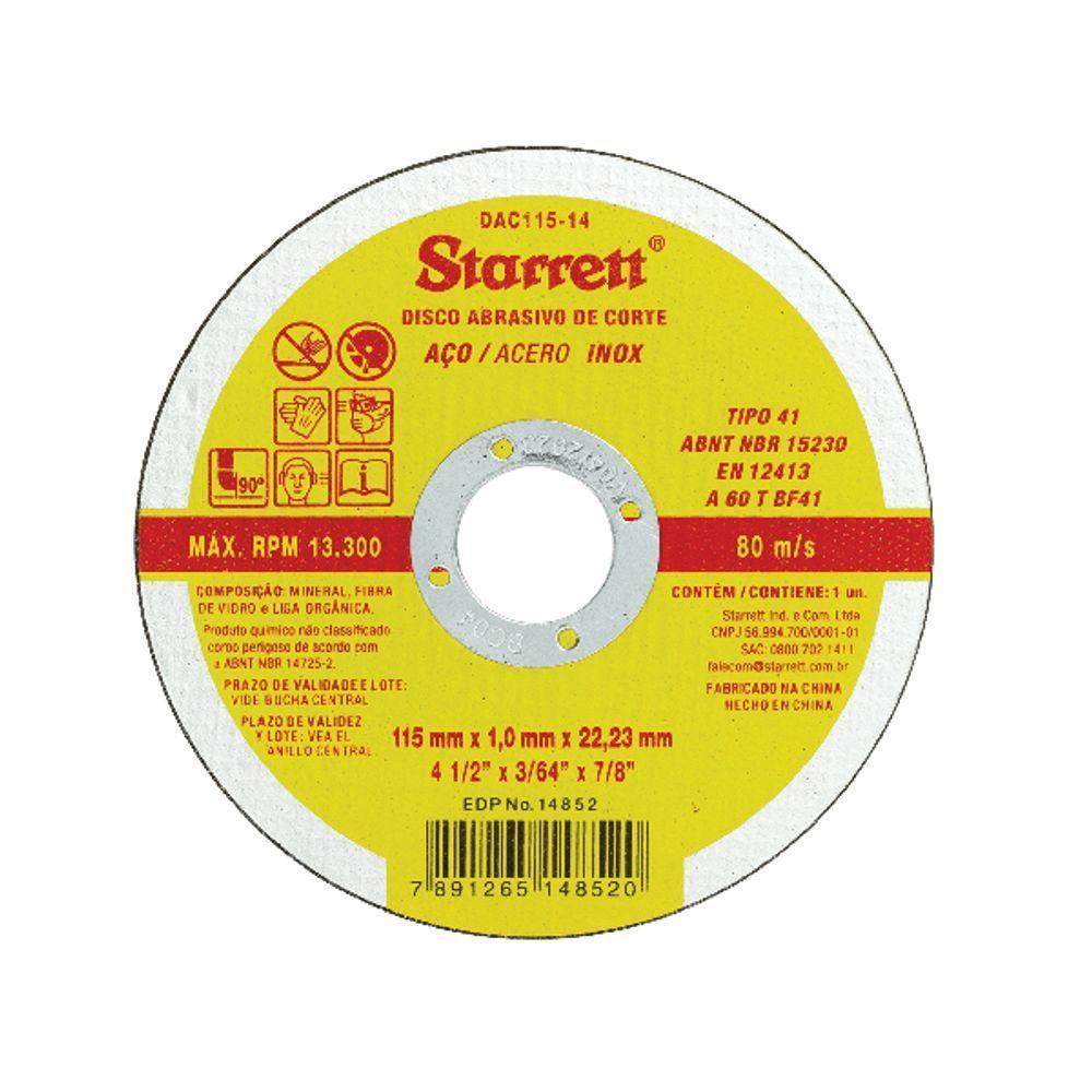 Disco De Corte Fino 4.1-2 Pol 115x1x22mm Starrett Dac115-14 - 10 Unidades - 2