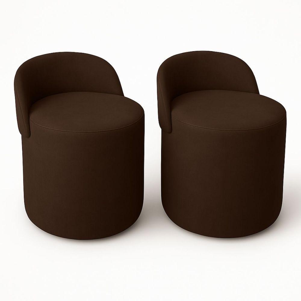 Kit 2 Puff Encosto Suede Redondo Sala Banco Orgânico Quarto Marrom - 2