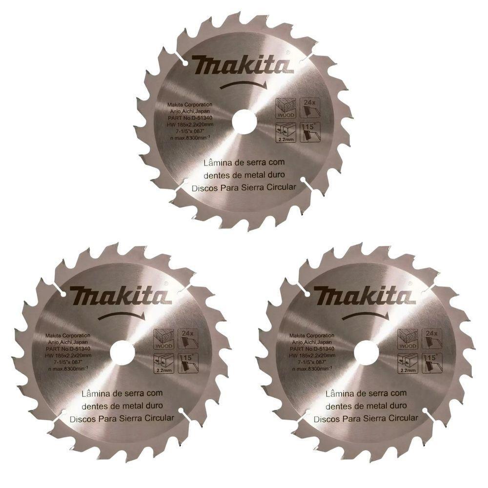 Kit Com 03 Discos De Serra Circular Para Madeira 7.1-4 185mmx2.2mm 24 Dentes Makita D-51340 - 1