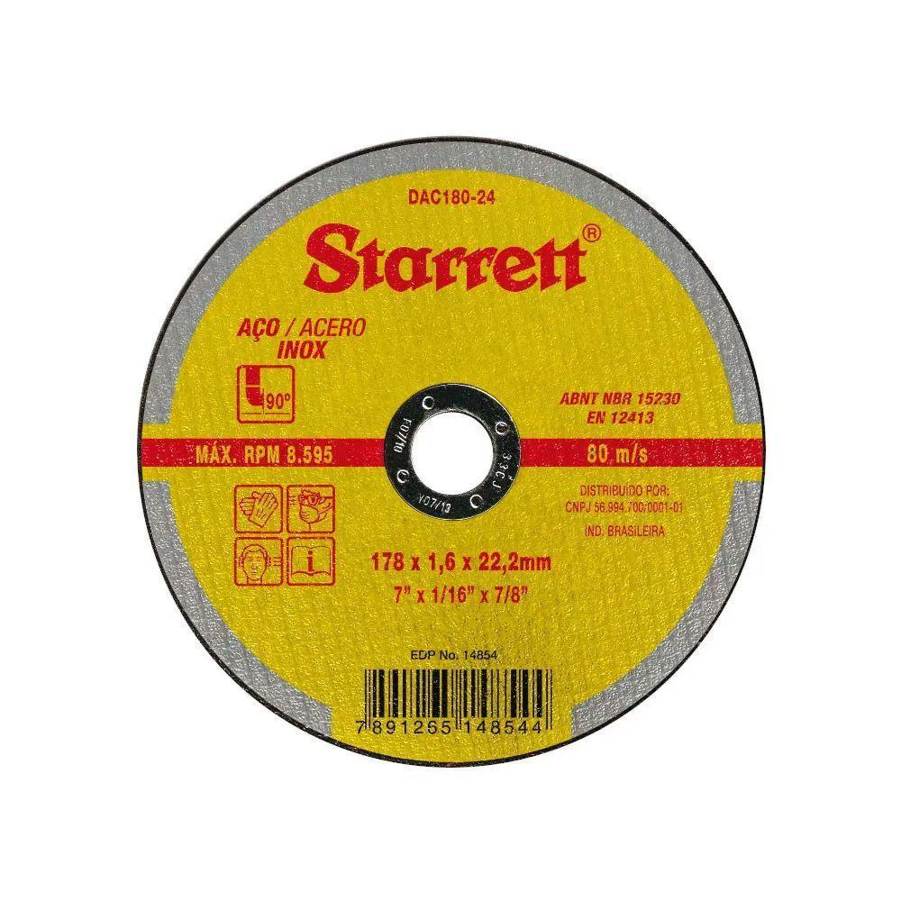 Disco De Corte 180x1.6x22mm Aço Starrett Dac180-24 - 1