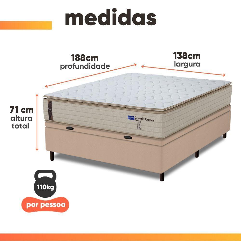 Cama Box Baú Casal Probel Molas Ensacadas Pillow Top 138x188x71cm Guarda Costas Genova Branco/bege - 4