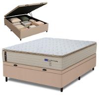 Cama Box Baú Casal Probel Molas Ensacadas Pillow Top 138x188x71cm Guarda Costas Genova Branco/bege - 1