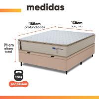 Cama Box Baú Casal Probel Molas Ensacadas Pillow Top 138x188x71cm Guarda Costas Genova Branco/bege