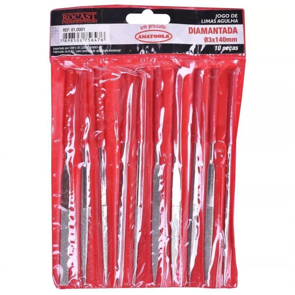 Jogo Lima Agulha Diamantada 10 Pecas 140mm Rocast 810001 - 1