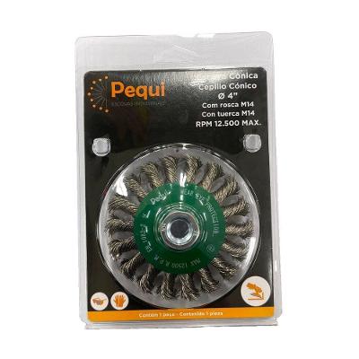 Escova Cônica Aço Inox Trançado 100mm Rosca M14