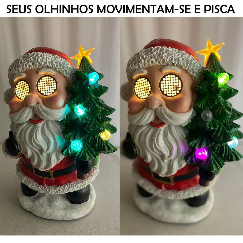 Papai Noel Arvore Natal Mexe Olhos Musica Som Led Enfeite Iluminado Natalino Mesa Estante Festa Hall Entrada Fim De Ano - 2