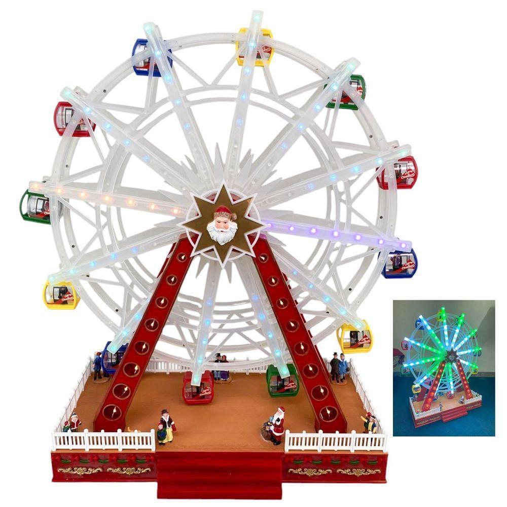 Roda Gigante Natalino Natal Papai Noel Enfeite Led Giratorio Musical Shopping Loja Vitrine Casa Evento Festa Fim De Ano - 1