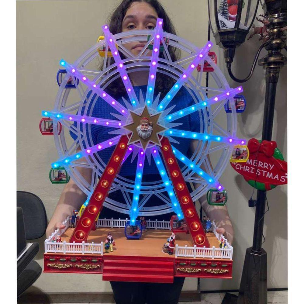 Roda Gigante Natalino Natal Papai Noel Enfeite Led Giratorio Musical Shopping Loja Vitrine Casa Evento Festa Fim De Ano - 2