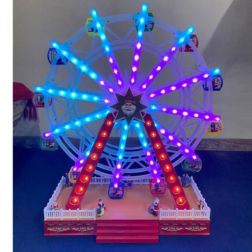 Roda Gigante Natalino Natal Papai Noel Enfeite Led Giratorio Musical Shopping Loja Vitrine Casa Evento Festa Fim De Ano - 9