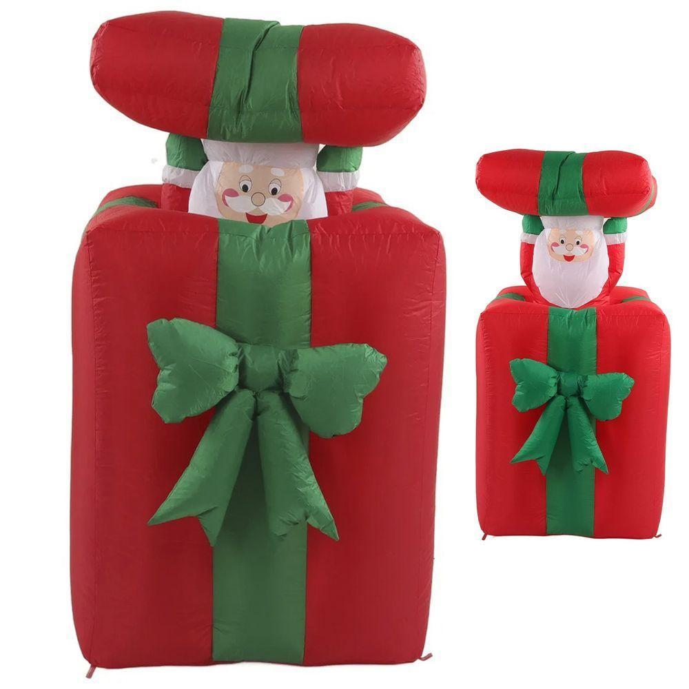 Caixa De Presente Natal Papai Noel Inflavel Grande Abre E Fecha Iluminaçao Led Decoraçao Fim De Ano Comemoraçao Festa - 1