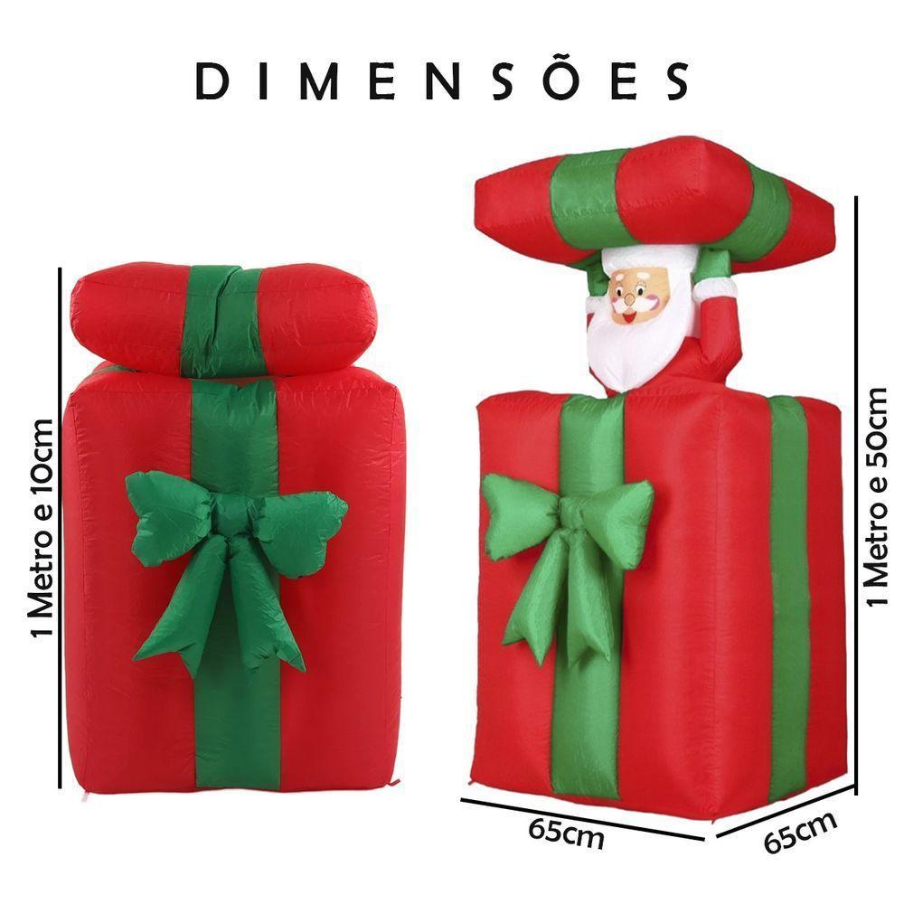 Caixa De Presente Natal Papai Noel Inflavel Grande Abre E Fecha Iluminaçao Led Decoraçao Fim De Ano Comemoraçao Festa - 3