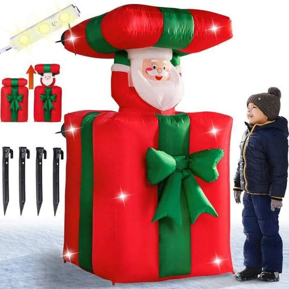 Caixa De Presente Natal Papai Noel Inflavel Grande Abre E Fecha Iluminaçao Led Decoraçao Fim De Ano Comemoraçao Festa - 8