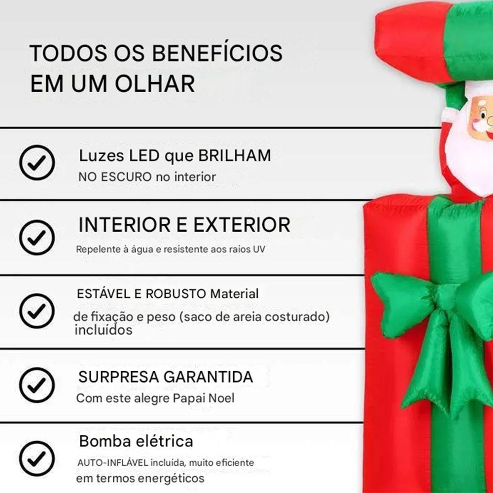 Caixa De Presente Natal Papai Noel Inflavel Grande Abre E Fecha Iluminaçao Led Decoraçao Fim De Ano Comemoraçao Festa - 9