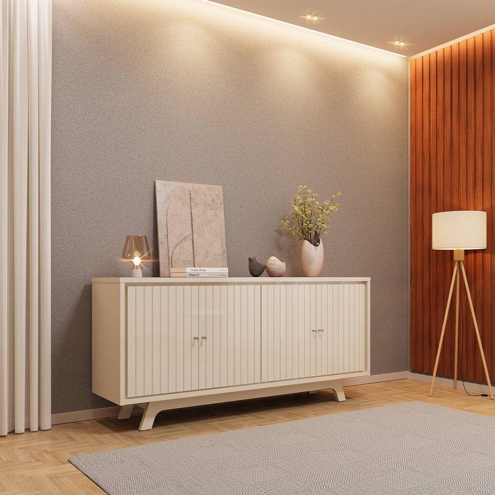 Buffet Aparador Bancada Soleil Moderno Para Sala 4 Portas Off White - 2