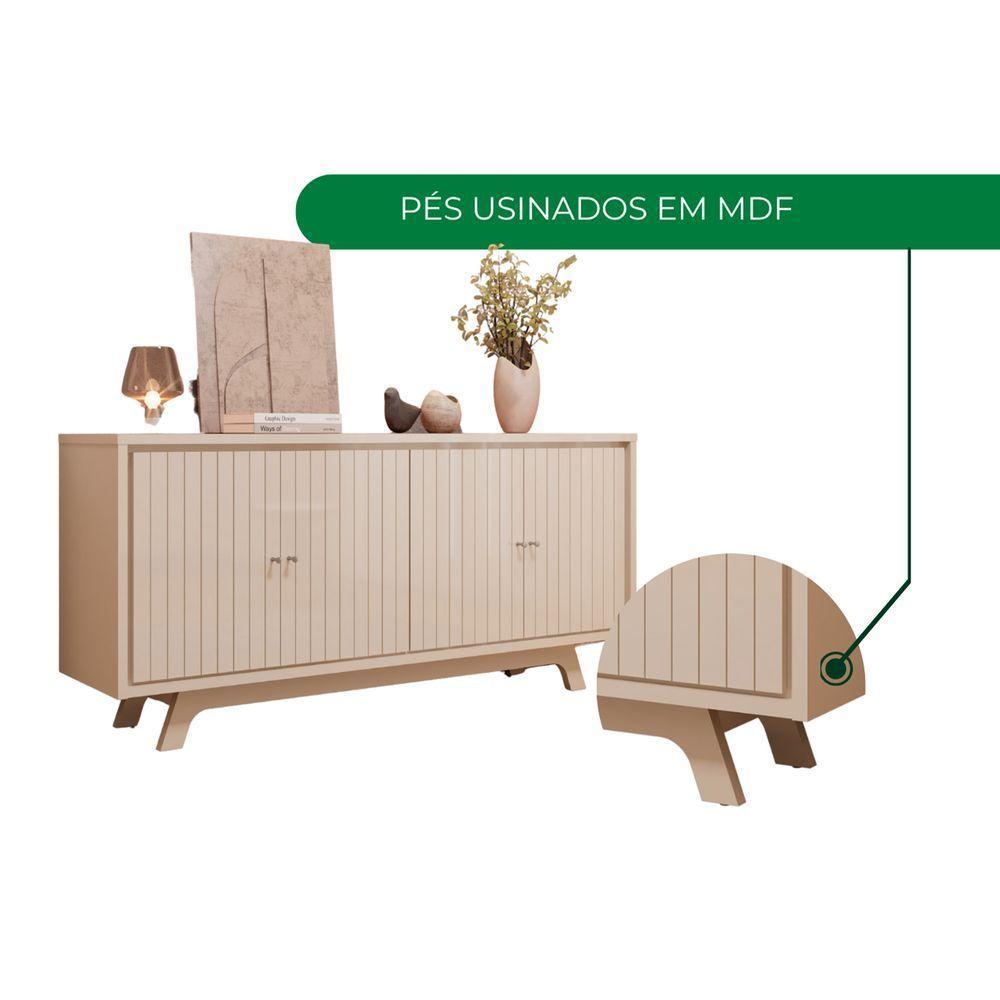 Buffet Aparador Bancada Soleil Moderno Para Sala 4 Portas Off White - 4