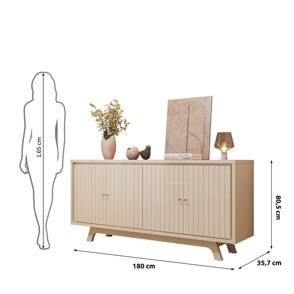 Buffet Aparador Bancada Soleil Moderno Para Sala 4 Portas Off White - 6
