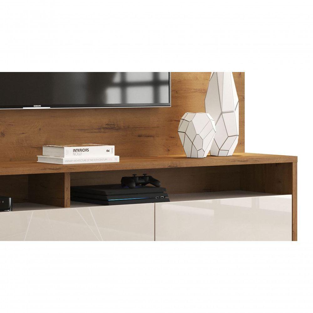 Rack Com Painel Aspen 2.2 Madeiro Canela Com Off White - Moveisaqui - 4