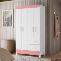 Guarda Roupa Mobi 4 Portas Biflex Branco Fosco Liso-rosa Matte - Albatroz Móveis