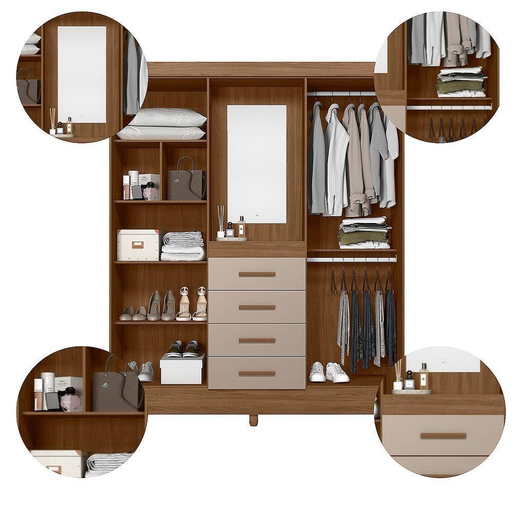 Guarda Roupa Atenas Quarto Casal 4 Portas 4 Gavetas Espelho Carvalho Com Fendi - 4