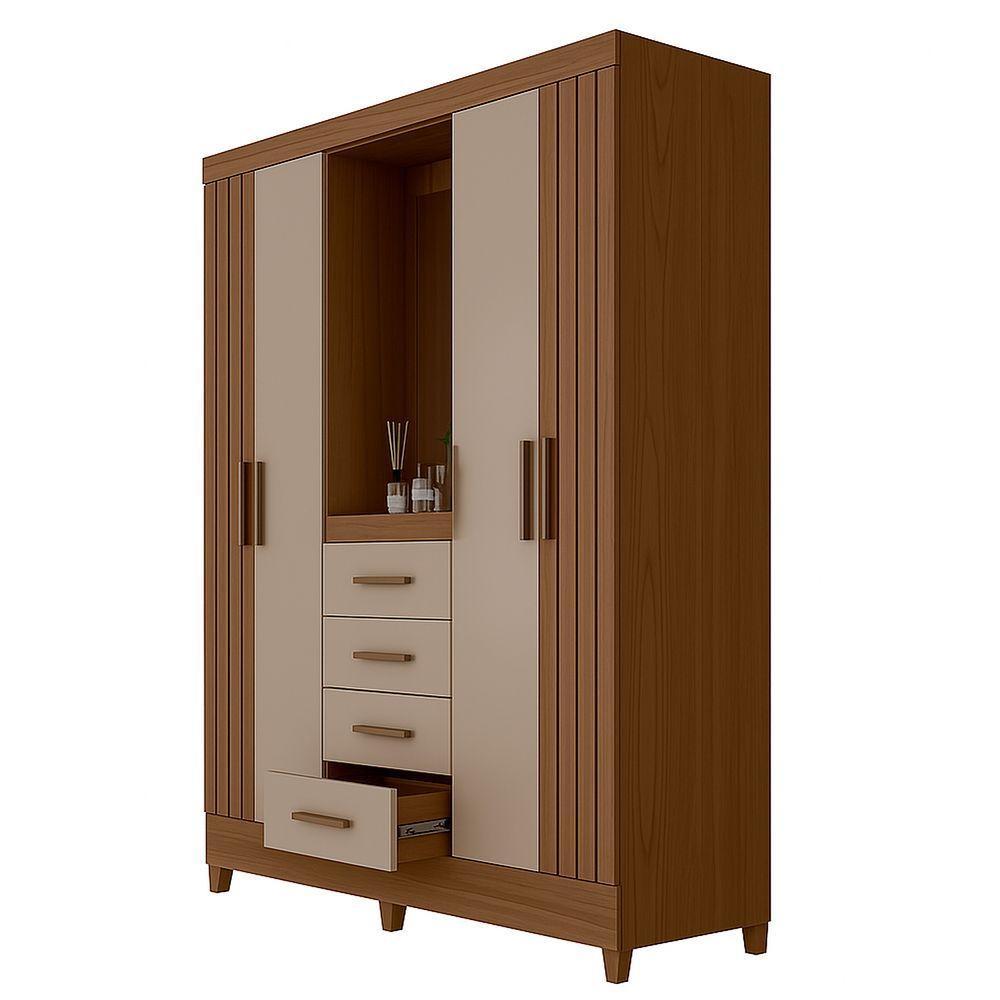Guarda Roupa Atenas Quarto Casal 4 Portas 4 Gavetas Espelho Carvalho Com Fendi - 5